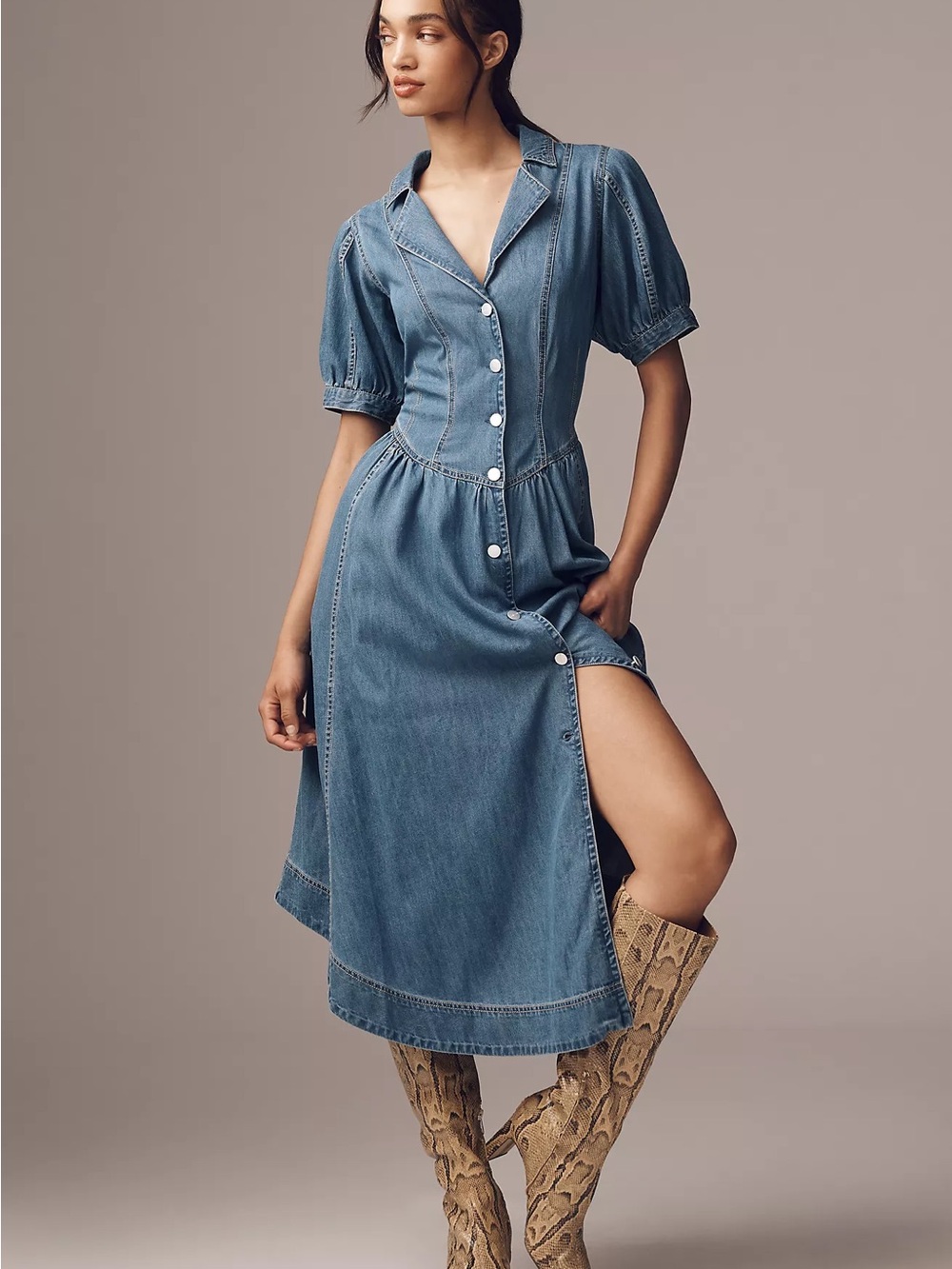 Pilcro Button-Front Denim Midi Dress - Blue